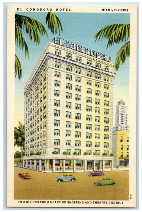 c1940's El Condoro Hotel Exterior Cars Scene Miami Florida FL Unposted Postcard