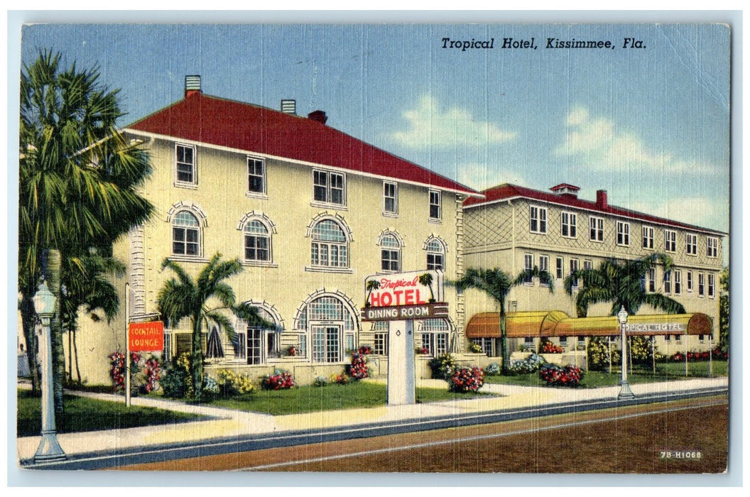 1951 Tropical Hotel & Restaurant Entrance Building Kissimmee Florida Postcard