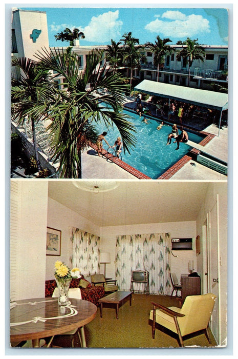 c1960s Fontane Apartment Motel Miami Beach Florida FL Swimming Pool Postcard