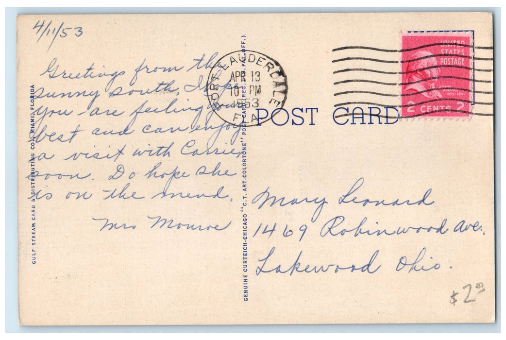 1953 The First Presbyterian Church Exterior Fort Lauderdale Florida FL Postcard