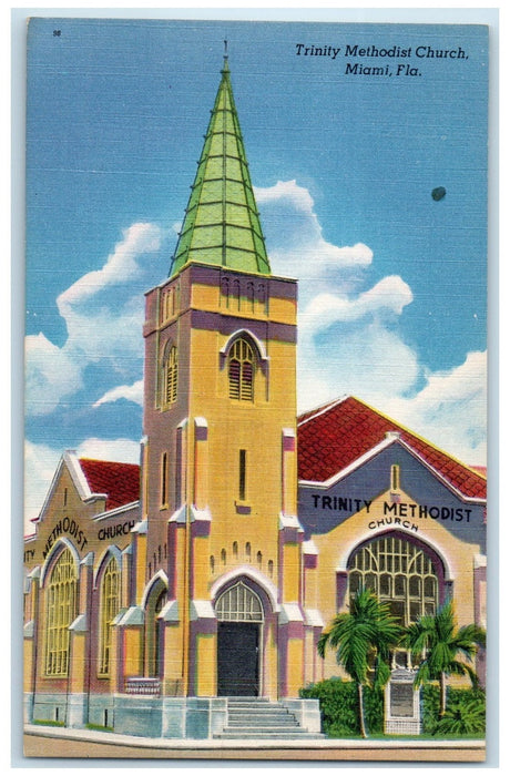 c1940's Trinity Methodist Church Segregation Building Miami Florida Postcard