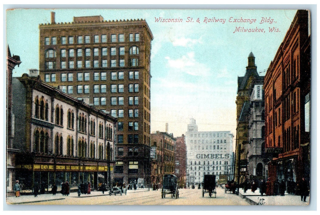 1908 Wisconsin St. And Railway Exchange Building Milwaukee Wisconsin WI Postcard