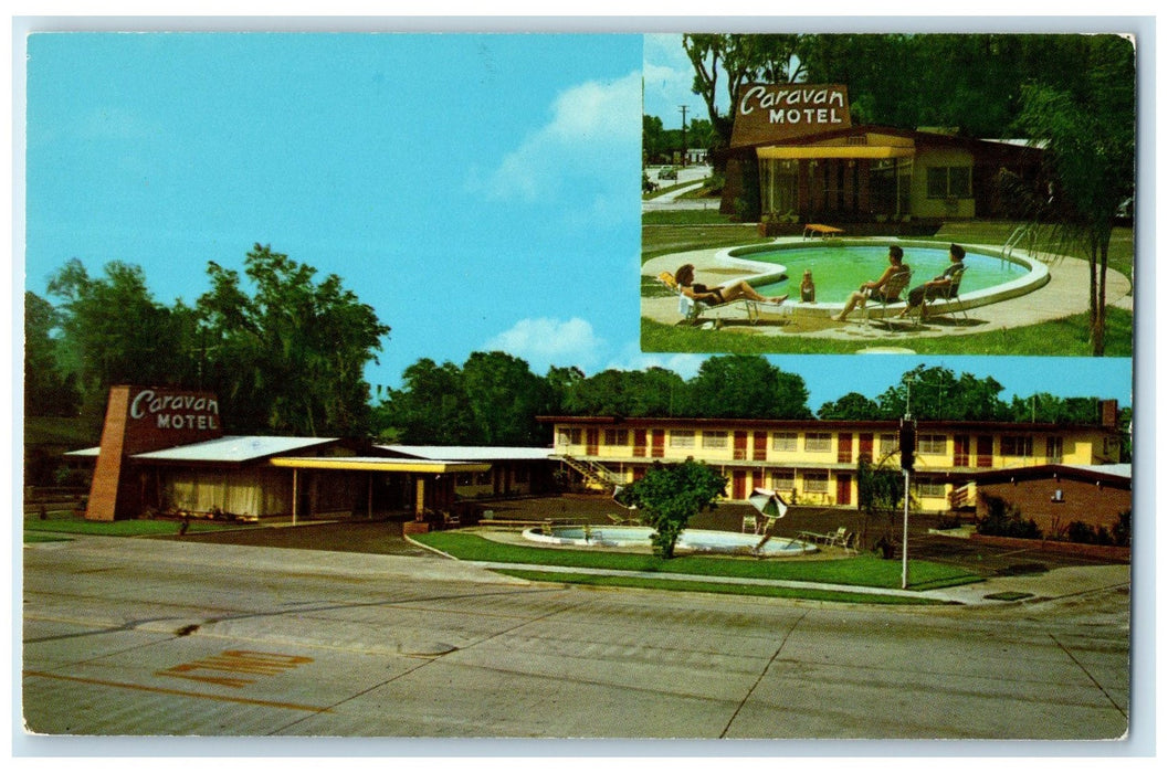 c1960's Caravan Motel Exterior St. Augustine Florida FL Swimming Pool Postcard
