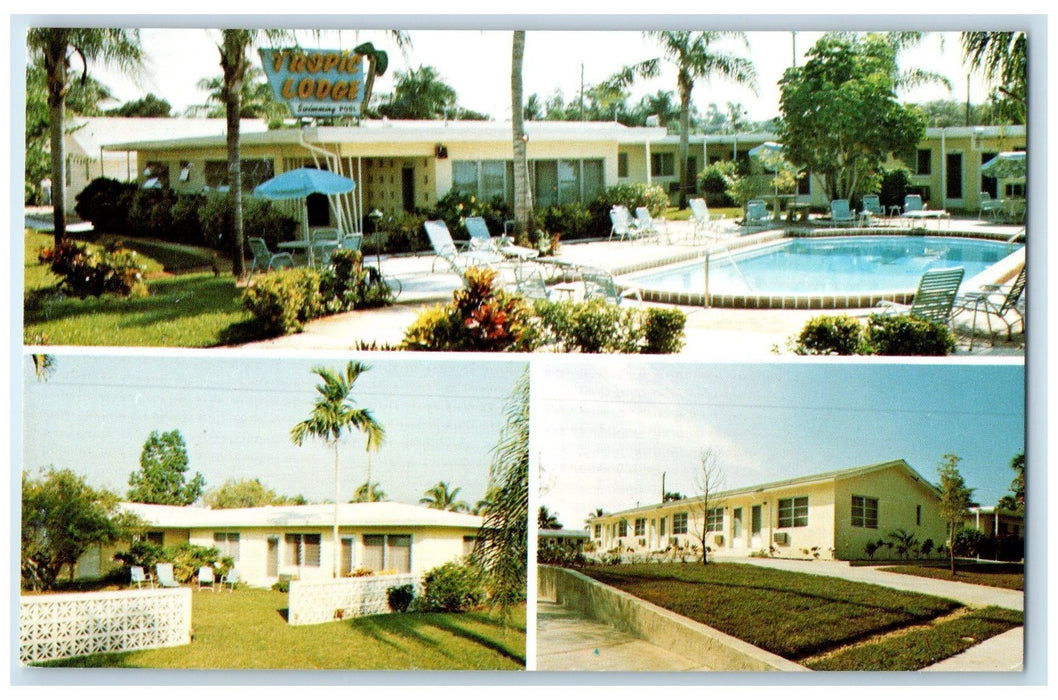 c1960's Tropic Lodge Motel Exterior Naples Florida FL Swimming Pool Postcard