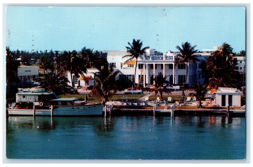 1957 Bay Harbor Hotel Yacht Club Harbor Restaurant Miami Beach Florida Postcard