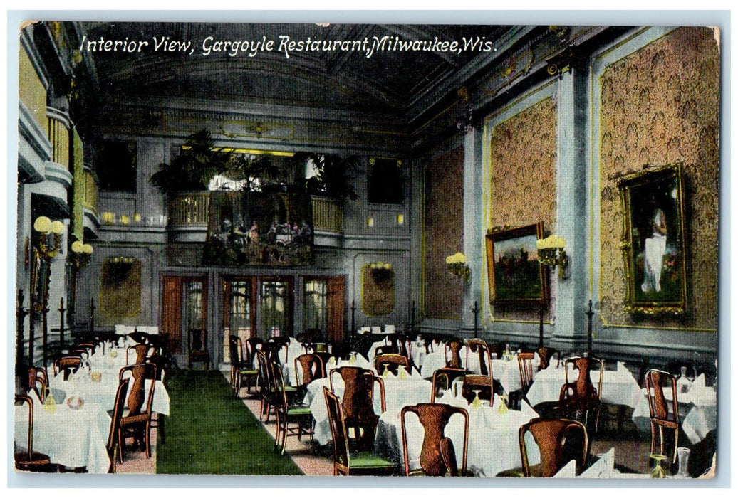 c1910s Interior View Gargoyle Restaurant Chairs Milwaukee Wisconsin WI Postcard