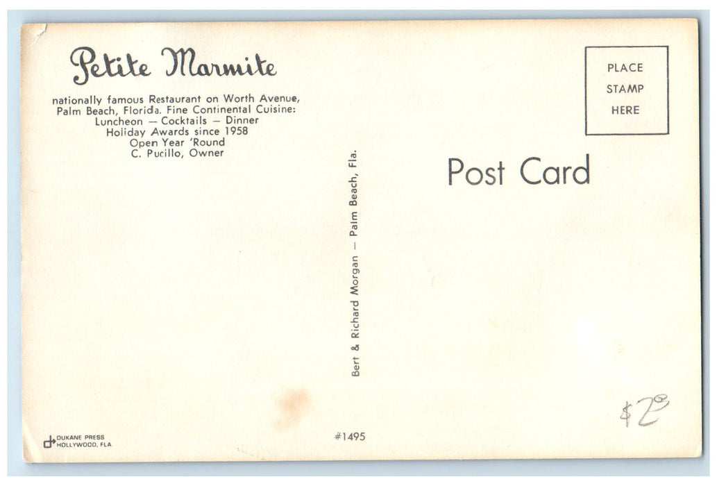 c1960s Petite Marmite Christmas Interior Palm Beach Florida FL Unposted Postcard