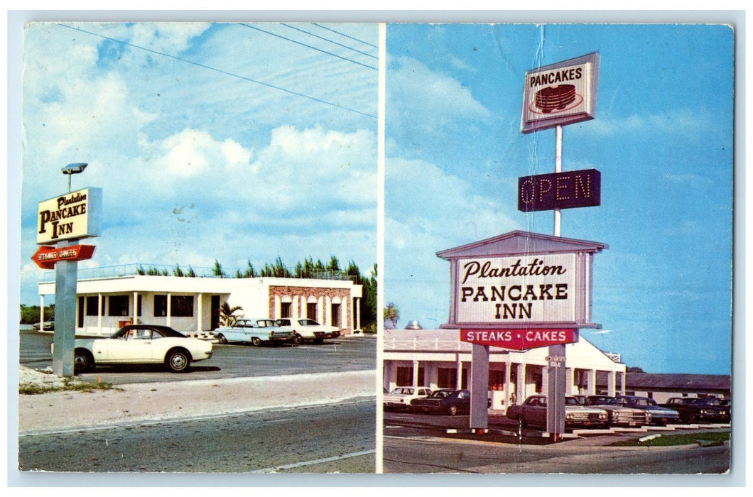 1974 Plantation Pancake Inn Exterior Naples Florida FL Posted Signage Postcard