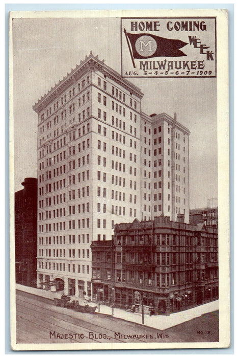 1909 Majestic Building Exterior Roadside Milwaukee Wisconsin WI Posted Postcard