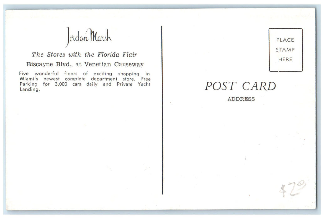 c1950's Jordan Marsh Department Store Mall Classic Cars Miami Florida Postcard