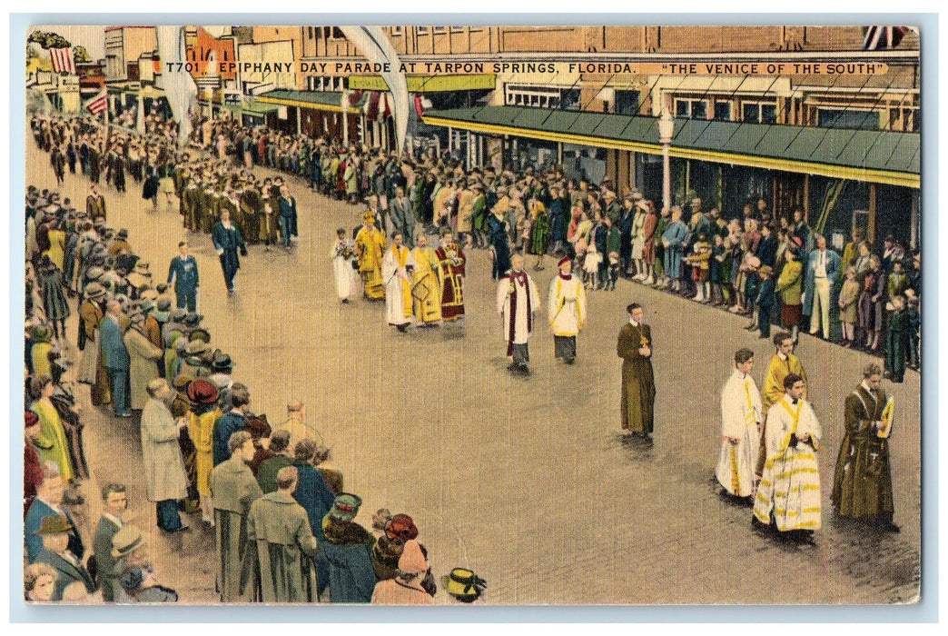 c1940s Epiphany Day Parade At Tarpon Springs Florida FL Venice Of South Postcard