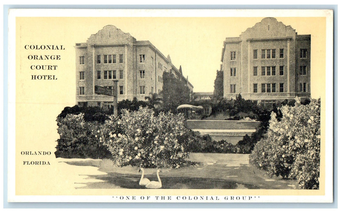 c1920 Colonial Orange Court Hotel & Restaurant Building Orlando Florida Postcard