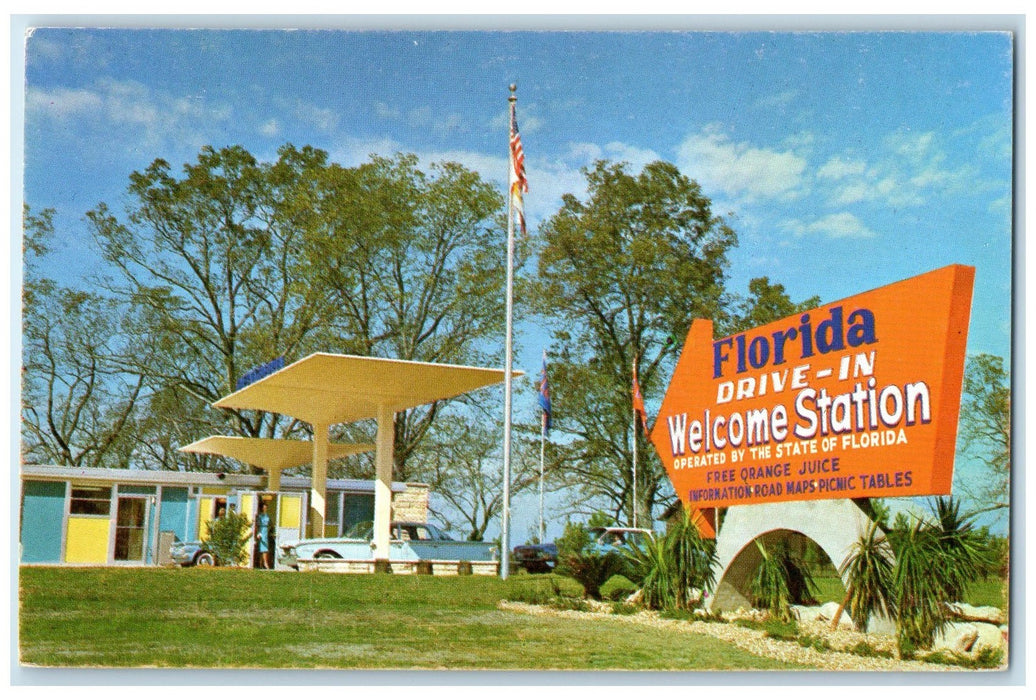 c1950's Florida Drive In Welcome Station Classic Car Havana Florida Postcard