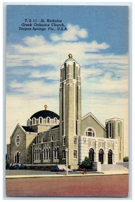 c1940's Nicholas Greek Orthodox Church Scene Tarpon Springs Florida FL Postcard