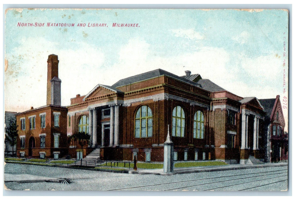 1909 North Side Natatorium And Library Exterior Milwaukee Wisconsin WI Postcard