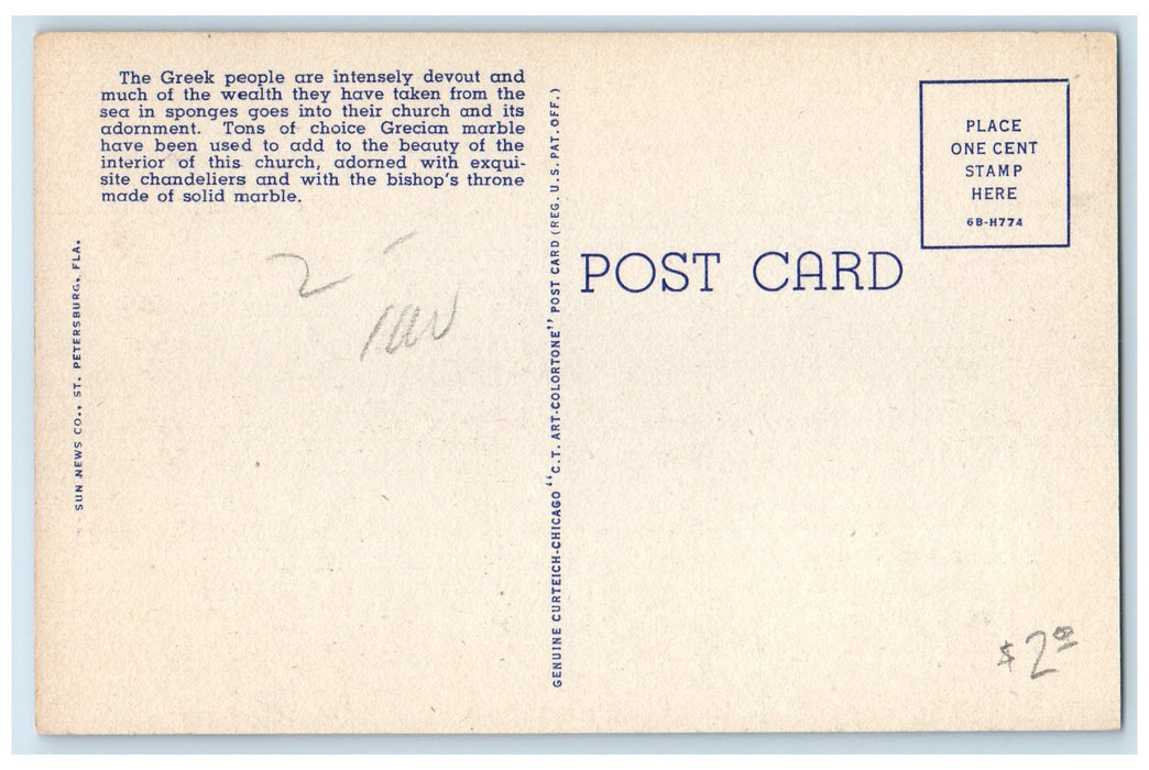 c1940's Nicholas Greek Orthodox Church Scene Tarpon Springs Florida FL Postcard