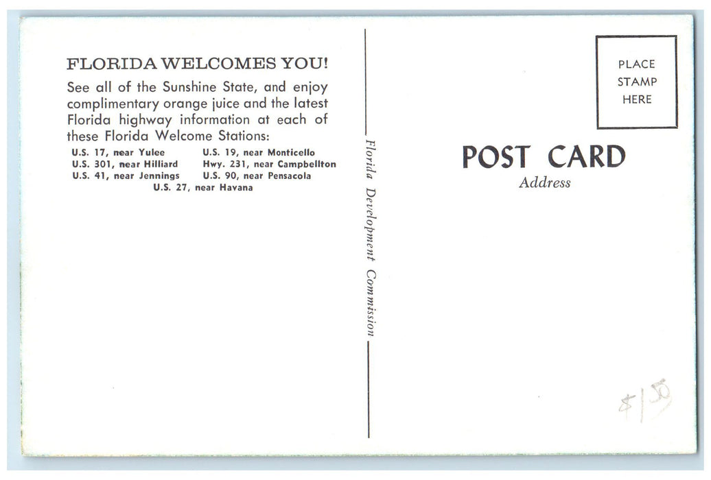 c1950's Florida Drive In Welcome Station Classic Car Havana Florida Postcard