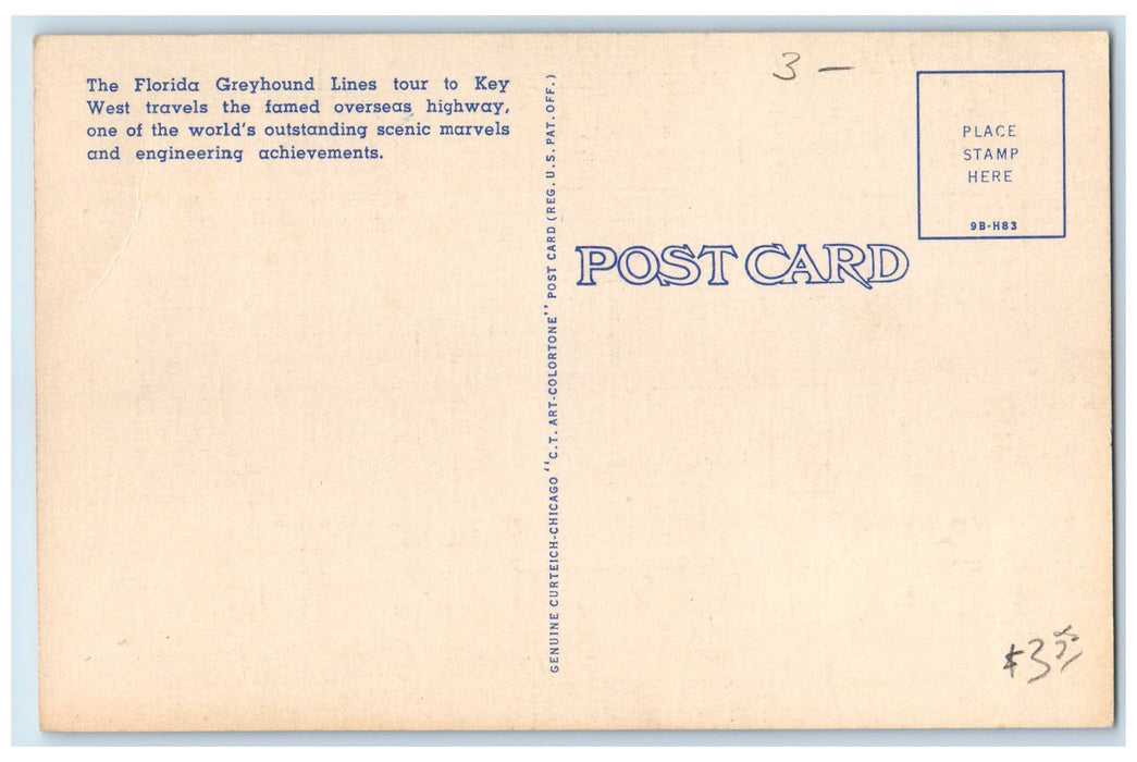 c1940's The Florida Greyhound Lines Bus Key West Florida FL Unposted Postcard