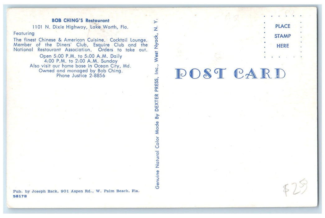 c1950's Bob Ching's Restaurant Multiview Dining Lake Worth Florida FL Postcard