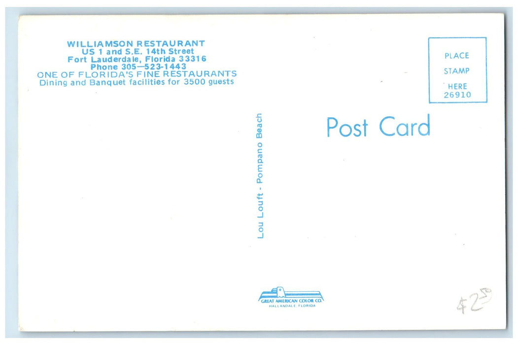 c1950's Williamson Restaurant Multiview Fort Lauderdale Florida FL Postcard