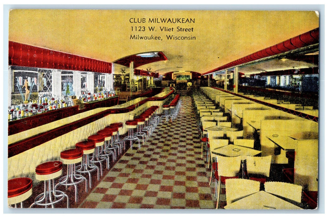 c1950's Club Milwaukean Interior Pub Bar Beerhouse Milwaukee Wisconsin Postcard