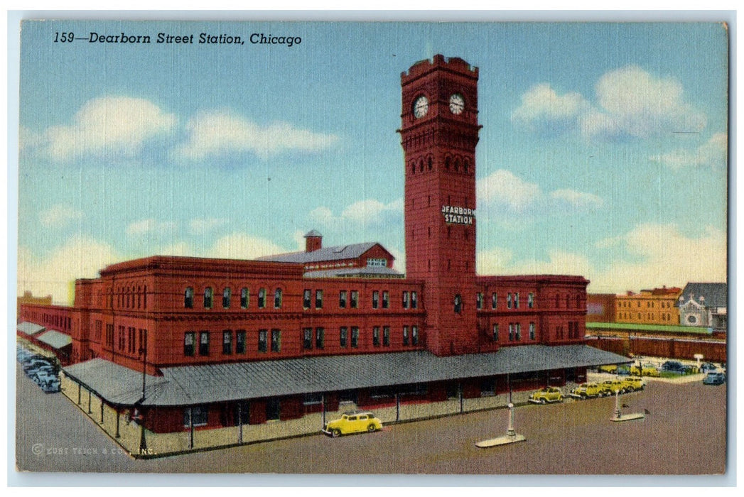 c1940's Dearborn Street Station Exterior Roadside Chicago Illinois IL Postcard