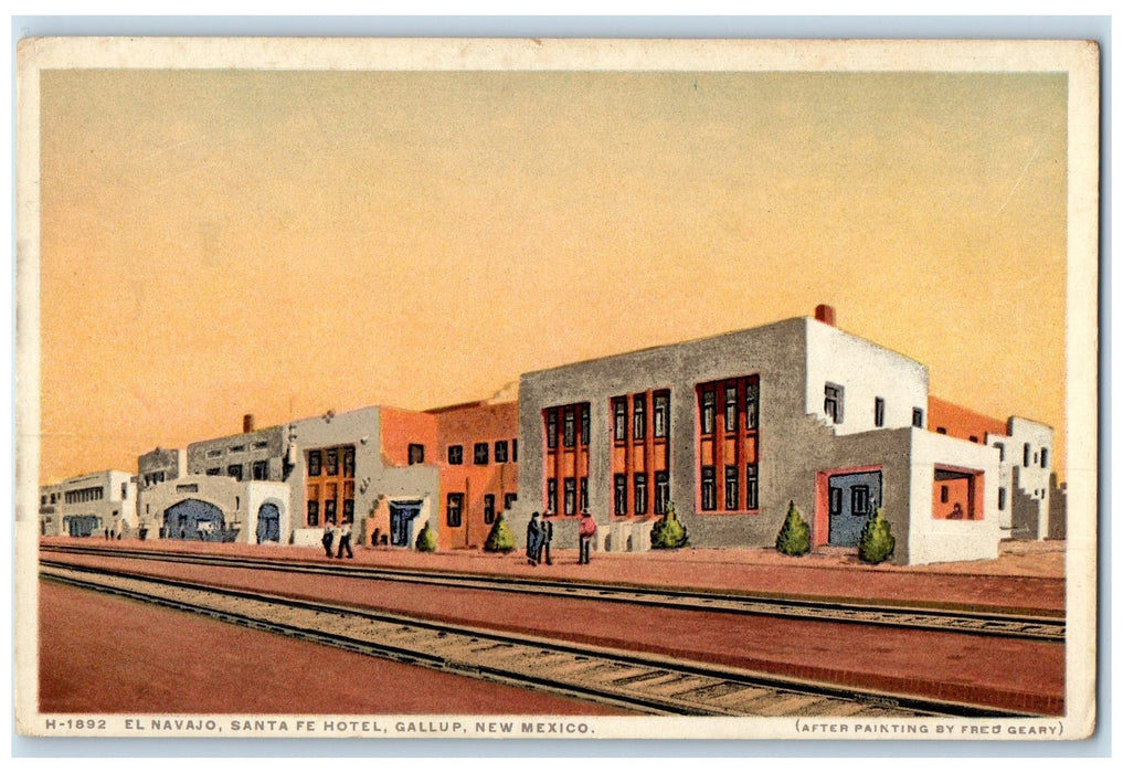 c1920's El Navajo San Fe Hotel Exterior Roadside Gallup New Mexico NM Postcard