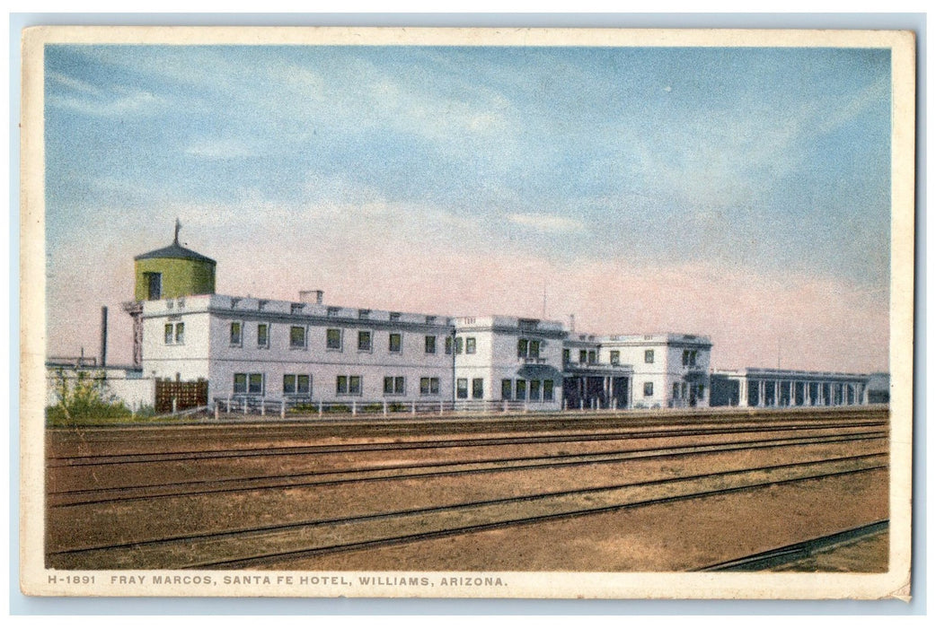 c1920's Fray Marcos Santa Fe Hotel Exterior Williams Arizona AZ Railway Postcard