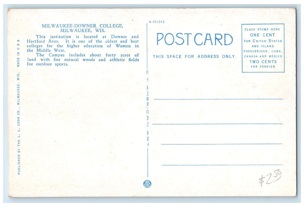 c1920's Milwaukee Downer College Multiview Building Milwaukee Wisconsin Postcard
