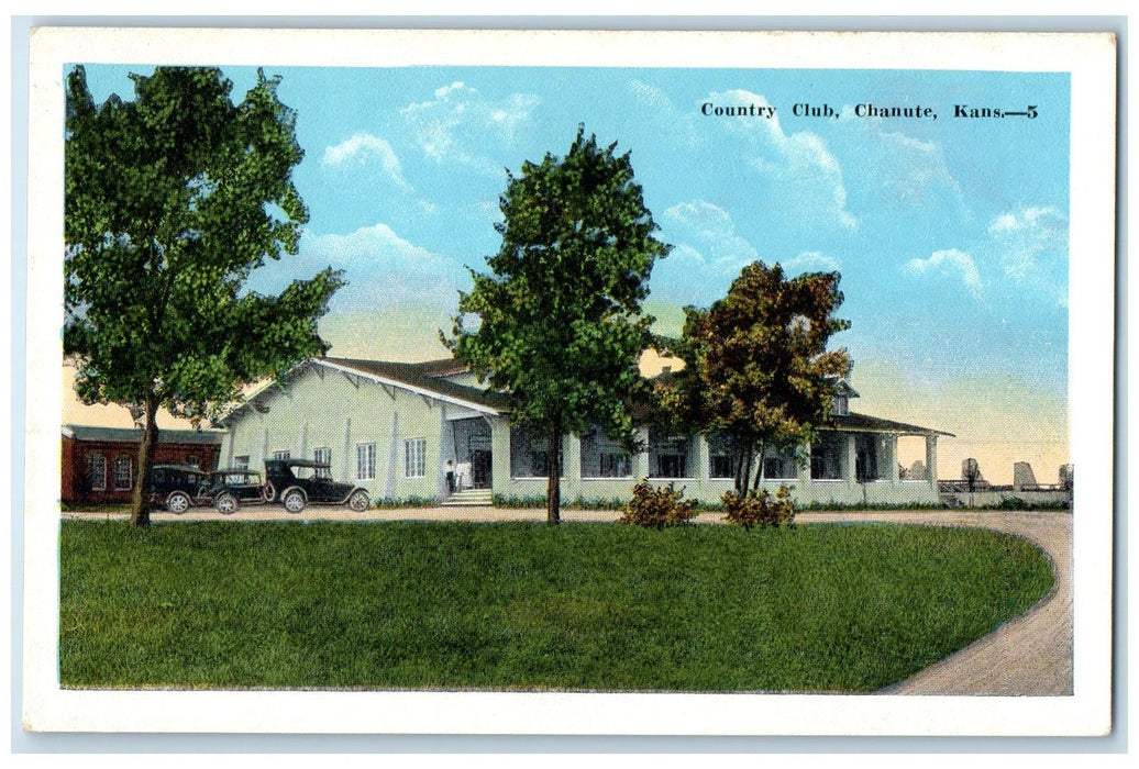 c1920s Country Club House Cars Scene Chanute Kansas KS Unposted Trees Postcard