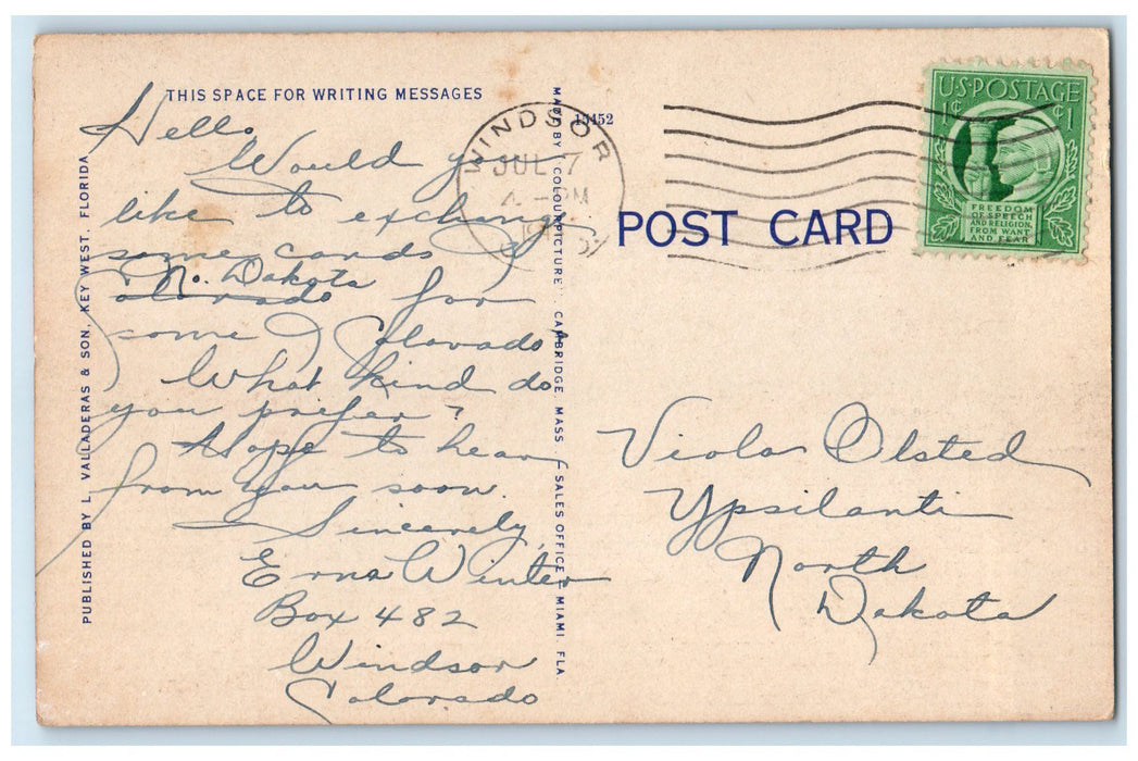 1945 Duval Street Looking South Shops Cars Key West Florida FL Unposted Postcard