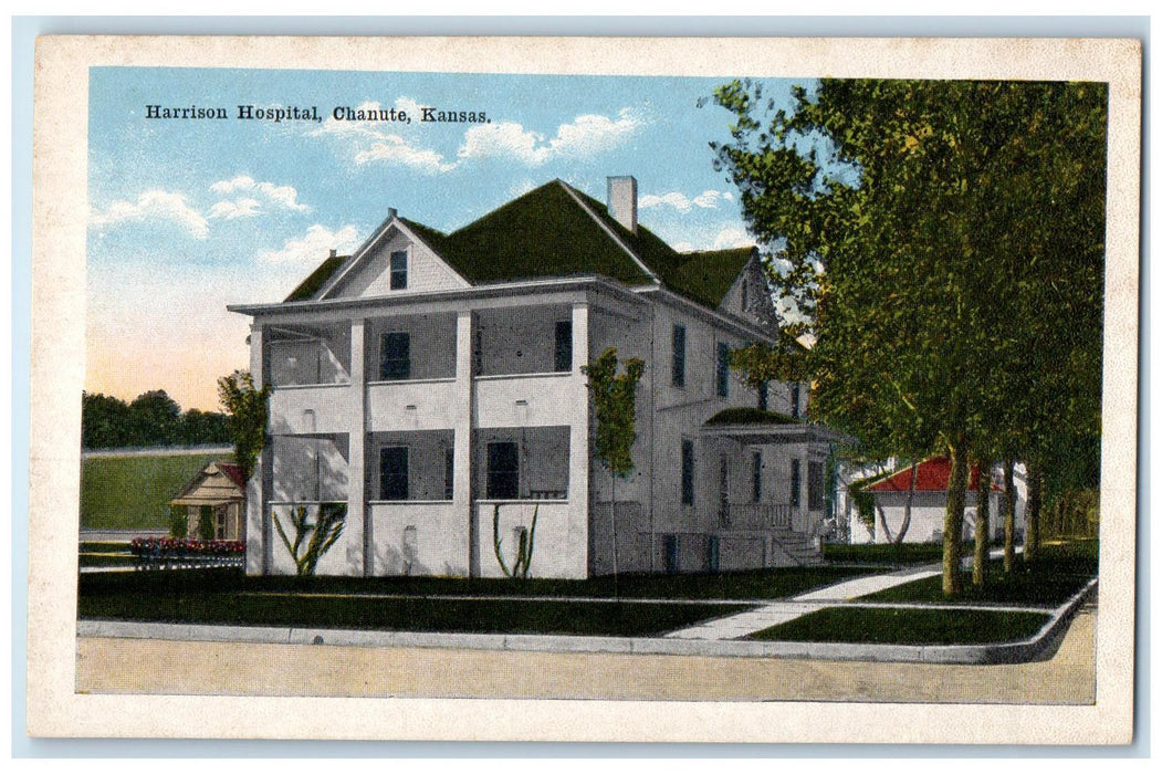 c1920's Harrison Hospital Exterior Roadside Chanute Kansas KS Unposted Postcard