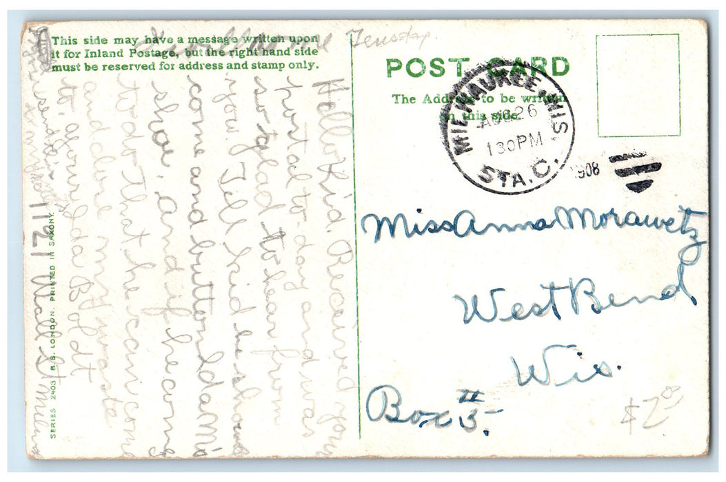 1908 Too Busy To Write Owing Processing Engagement Milwaukee Wisconsin Postcard