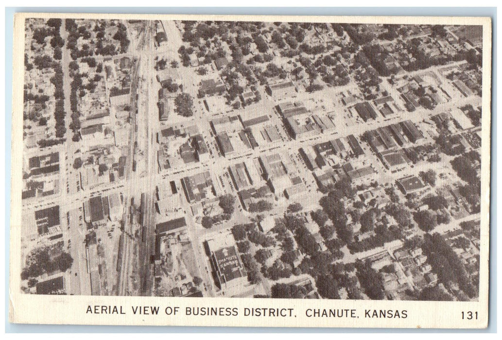 c1940's Aerial View Of Business District Chanute Kansas KS Unposted Postcard