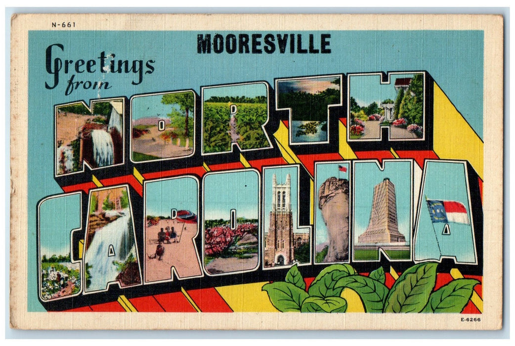 1943 Large Letter Greetings From Mooresville North Carolina NC Posted Postcard