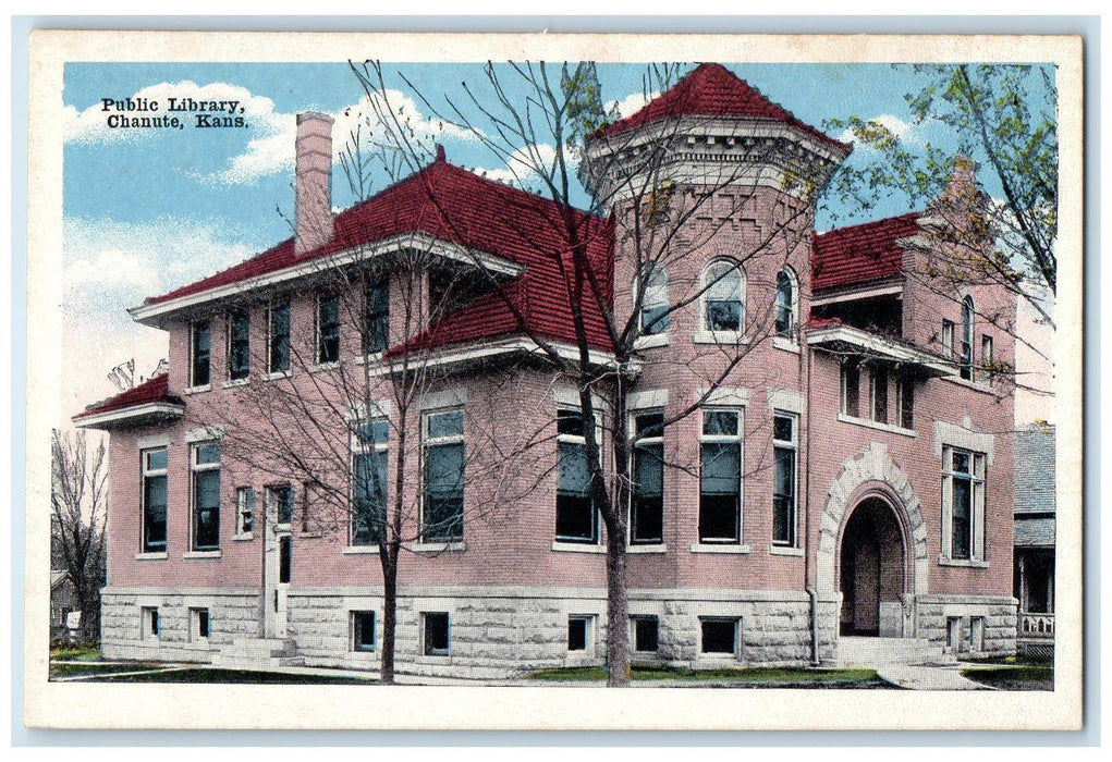 c1920's The Public Library Exterior Roadside Chanute Kansas KS Unposted Postcard