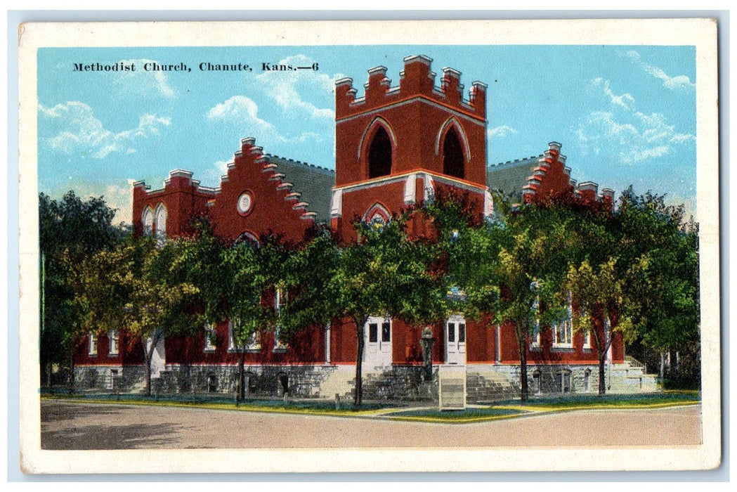 c1920's Methodist Church Exterior Roadside Chanute Kansas KS Unposted Postcard
