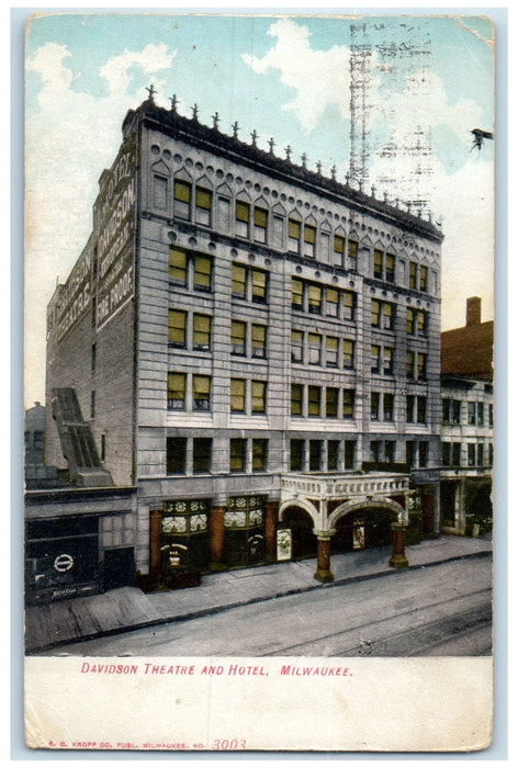 c1920 Davidson Theater & Hotel Restaurant Building Milwaukee Wisconsin Postcard
