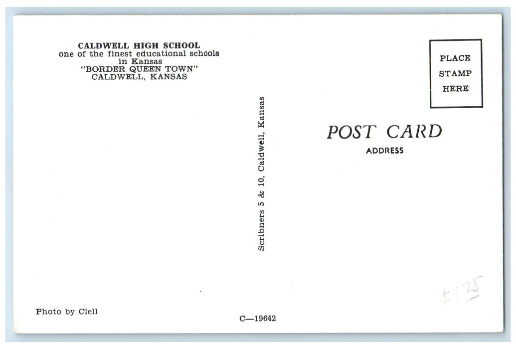 c1960's Caldwell High School Exterior Roadside Chanute Kansas KS Flag Postcard