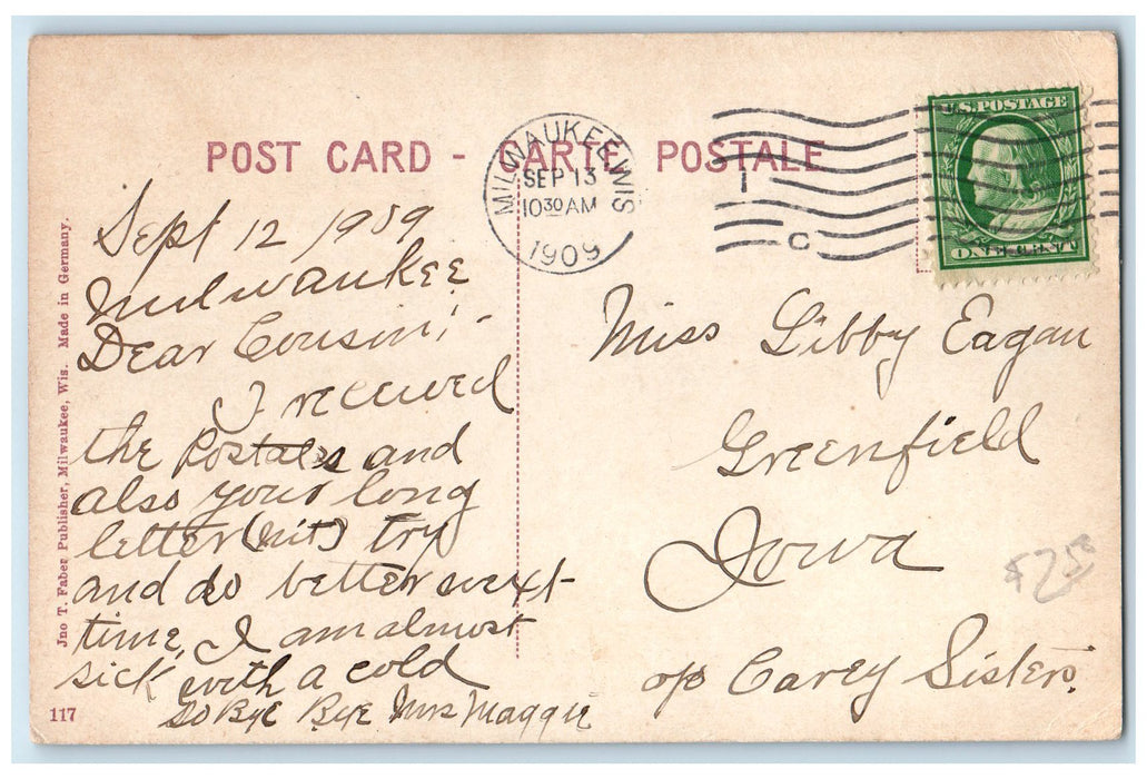 1909 Grand Avenue Bascule Bridge Ship Boat Pass Milwaukee Wisconsin WI Postcard