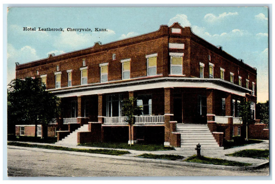 c1910's Hotel Leatherock Exterior Cherryvale Roadside Kansas KS Trees Postcard