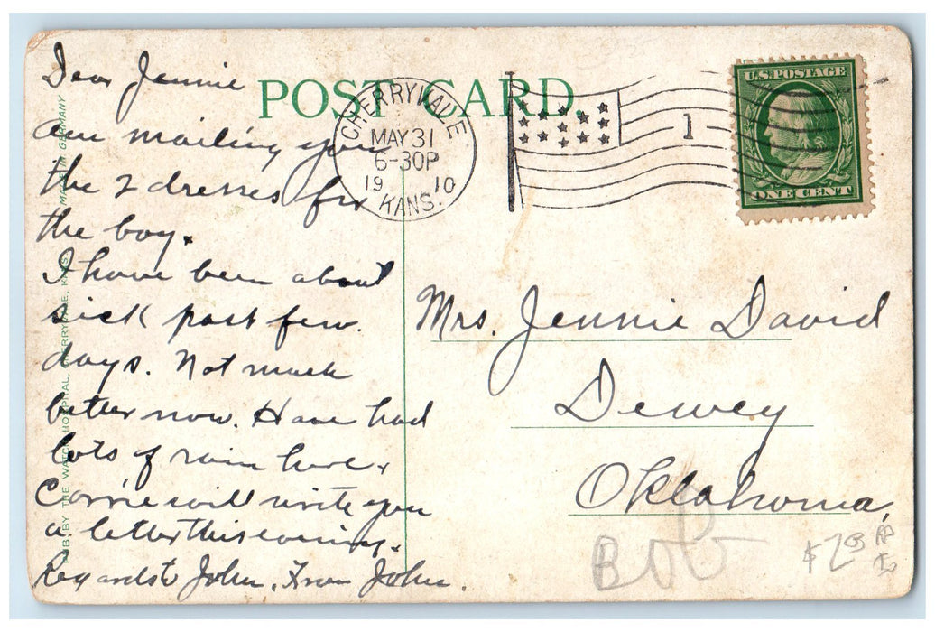 c1910's Hotel Leatherock Exterior Cherryvale Brookville Kansas KS Trees Postcard