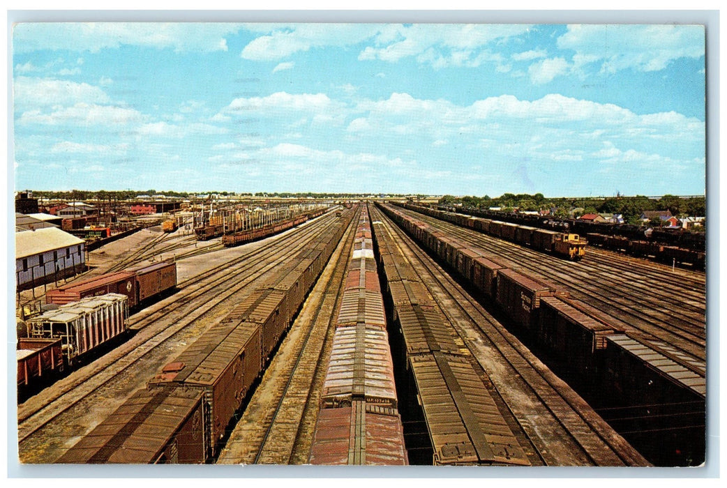 1973 Union Pacific Railroad Yards Scene In Cheyenne Wyoming WY Unposted Postcard