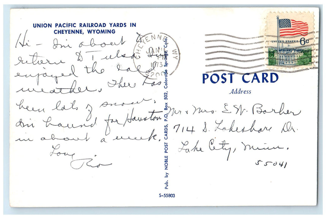 1973 Union Pacific Railroad Yards Scene In Cheyenne Wyoming WY Unposted Postcard