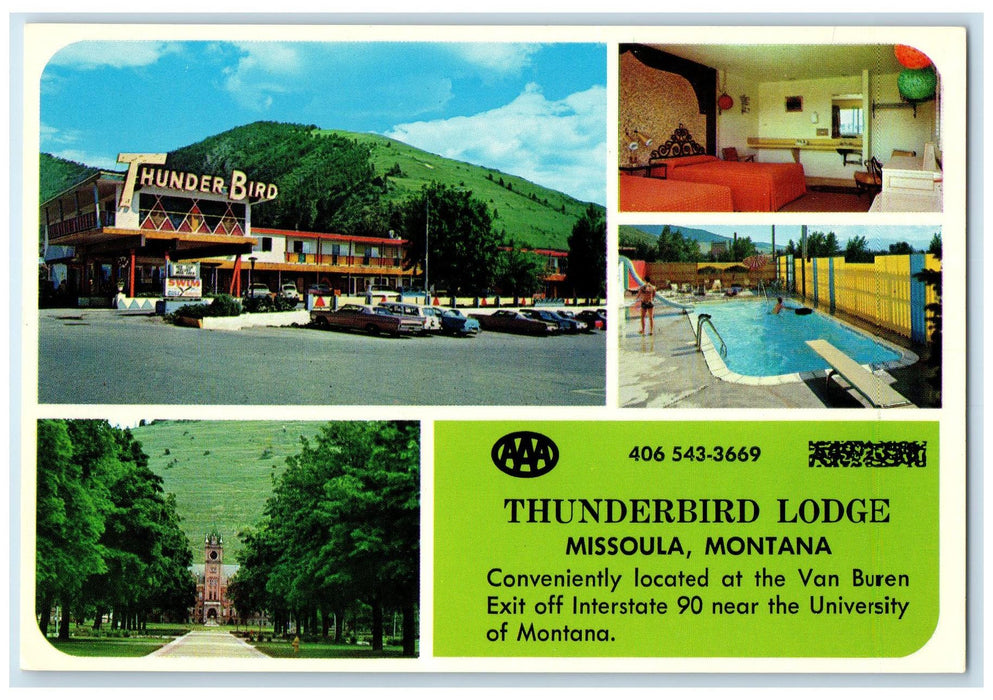 c1960s Thunderbird Lodge Exterior Roadside Missoula Montana MT Unposted Postcard