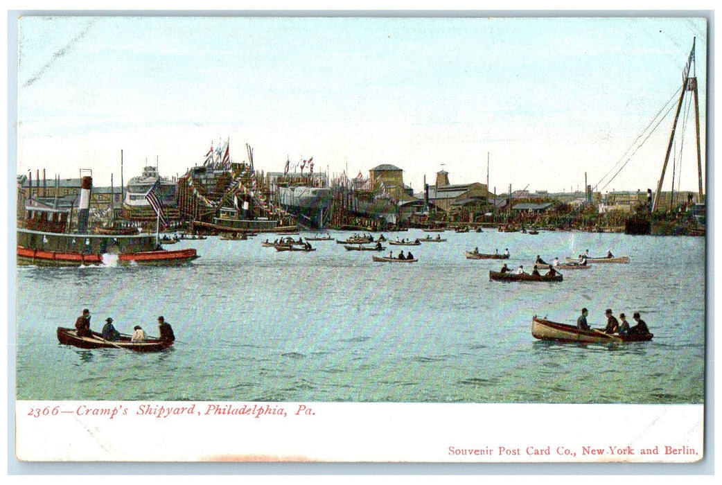 c1905s Cramp's Shipyard Canoeing Scene Philadelphia Pennsylvania PA Postcard