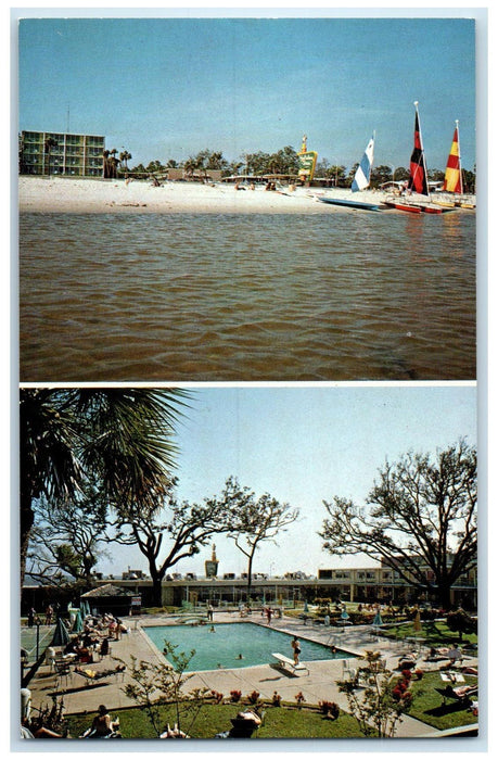 c1960's Holiday Inn Swimming Pool Biloxi Mississippi MS Posted Yachts Postcard