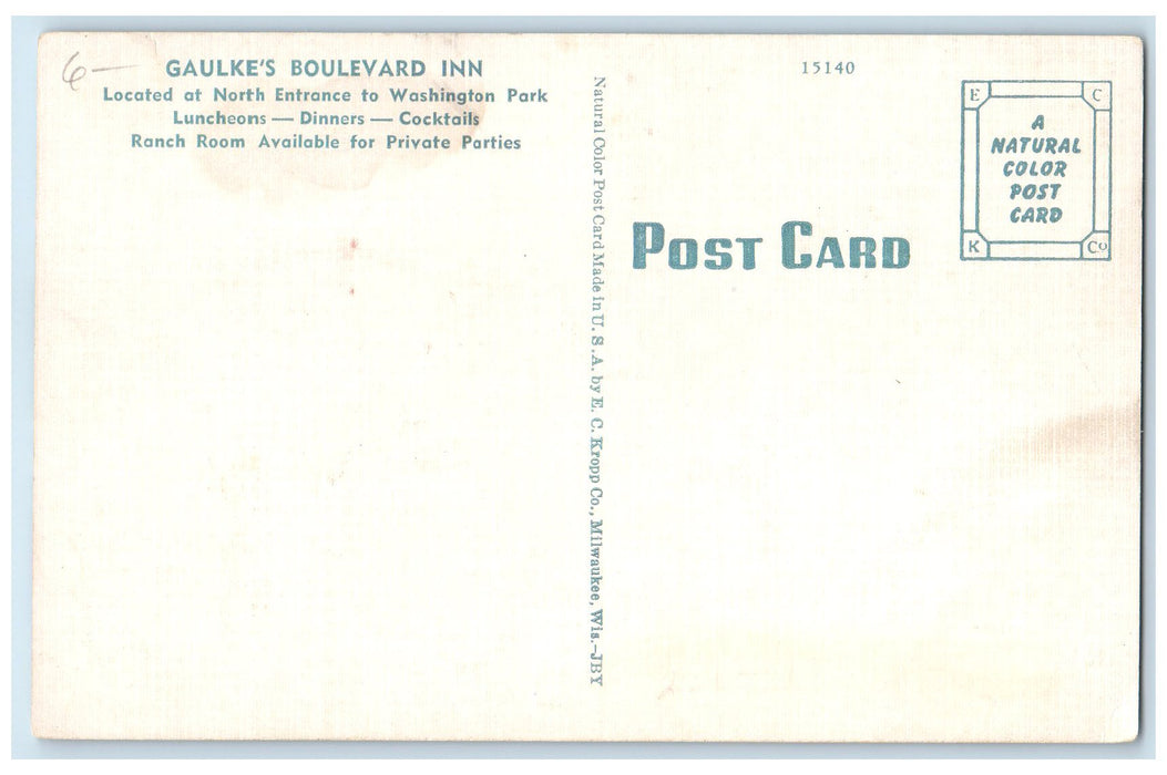 c1940 Gaulke Boulevard Inn Hotel Restaurant Milwaukee Wisconsin Vintage Postcard
