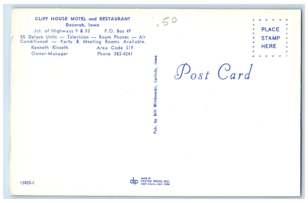 c1960's Cliff House Motel And Restaurant Scene Decorah Iowa IA Unposted Postcard