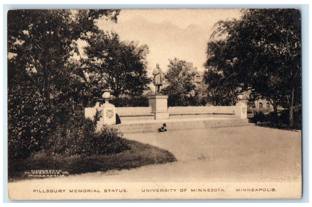 c1910s Pillsbury Memorial Statue University Minneapolis Minnesota MN Postcard